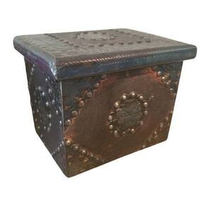 Vintage Wood Trinket Box, Metal Accents, Boho Decor (9x7x7)
